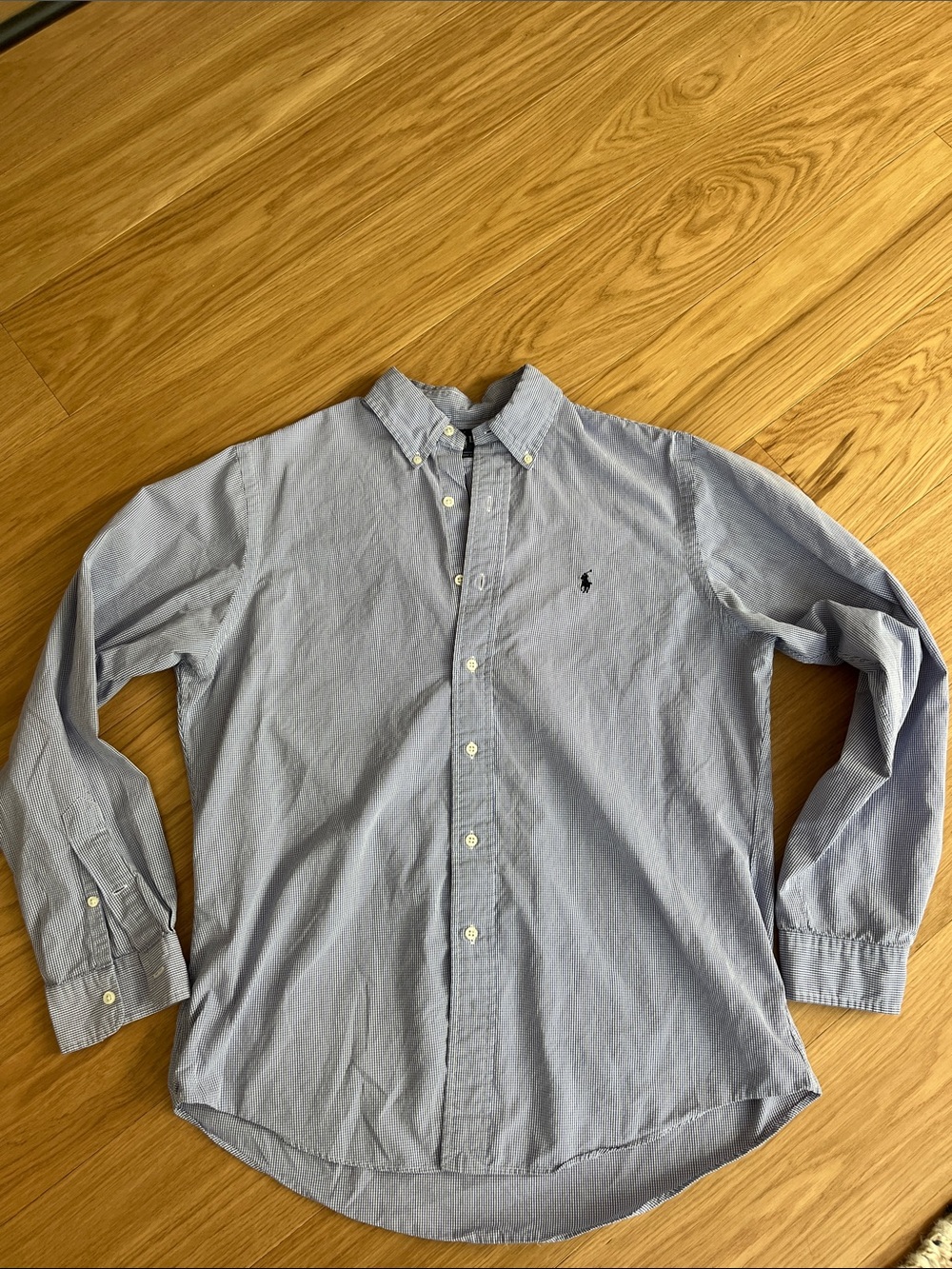 Polo by Ralph Lauren Pale Blue Micro Gingham Button-Down Custom fit  size L